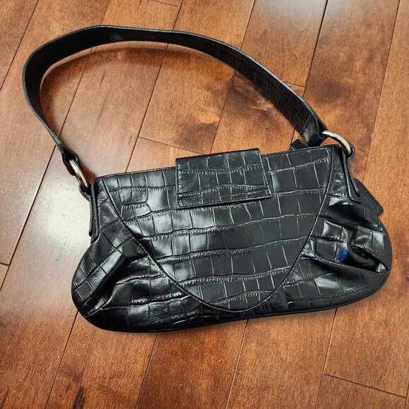 Danier black leather croc-effect geniune leather shoulder bag - Picture 6 of 12